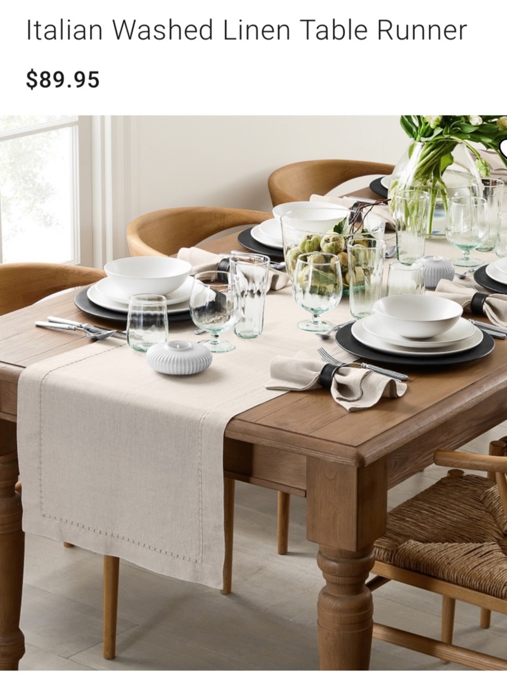 Williams Sonoma Italian Washed Linen‎ Table Runner Flax Neutral 108" NWT